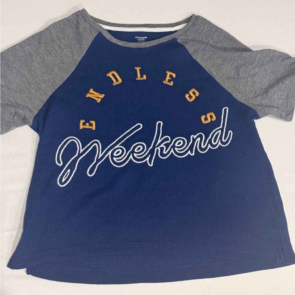 Girls Youth Endless Weekend Kids Raglan Tee - Navy and Gray